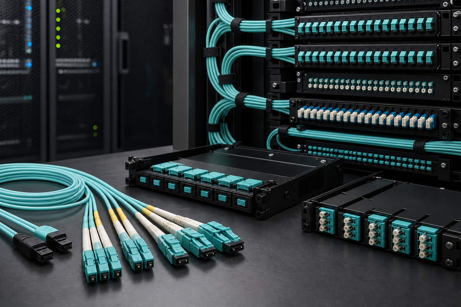 MTP MPO cabling system in a data center rack