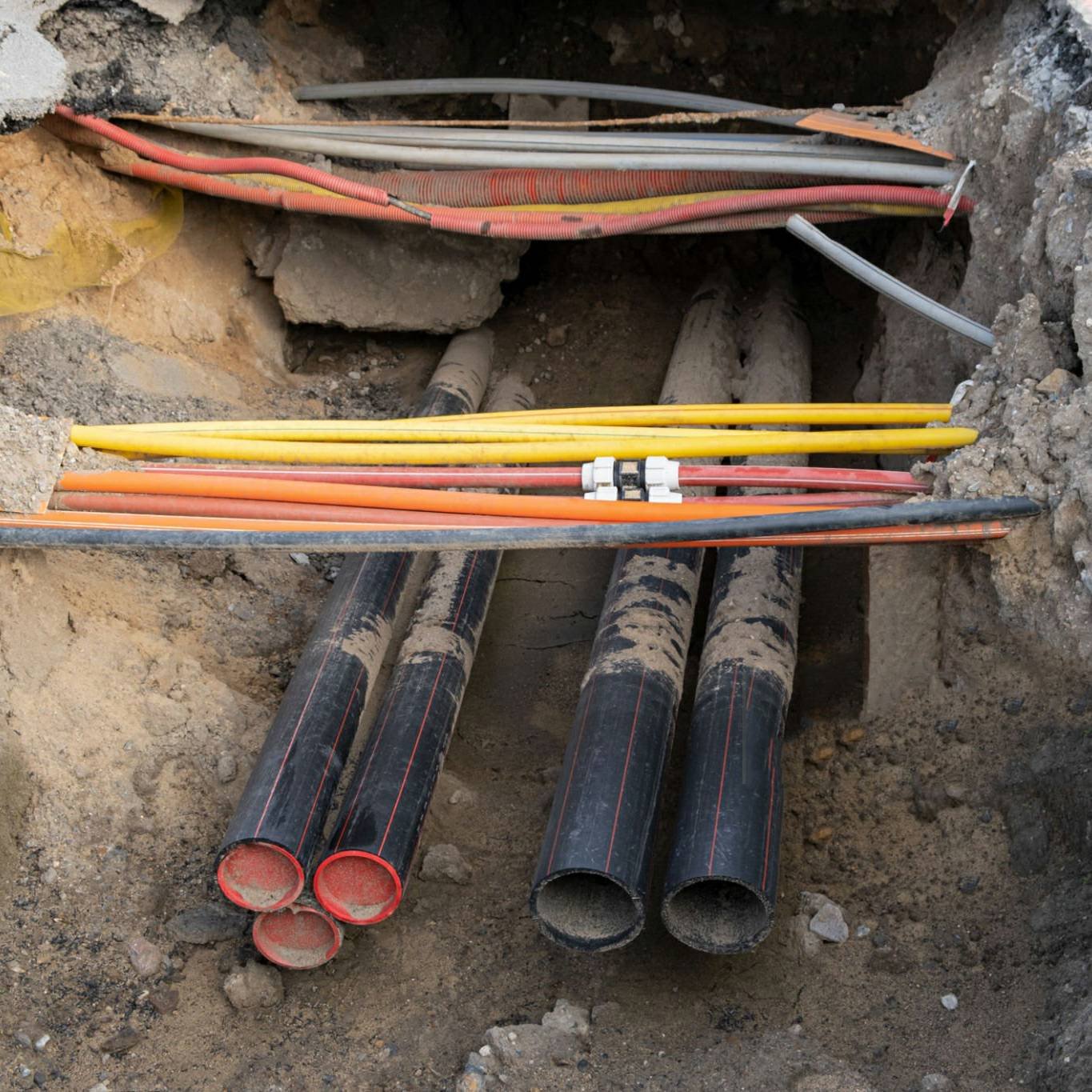 Underground telecom duct installation site