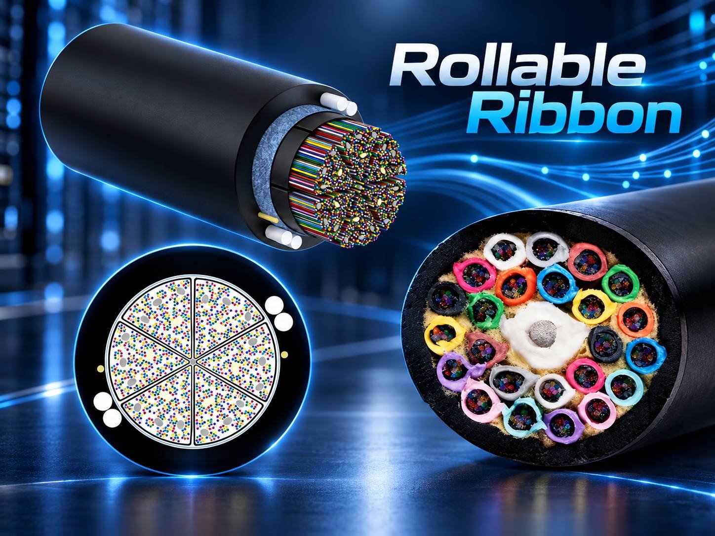 High-density rollable ribbon fiber cable construction for AI data center backbone