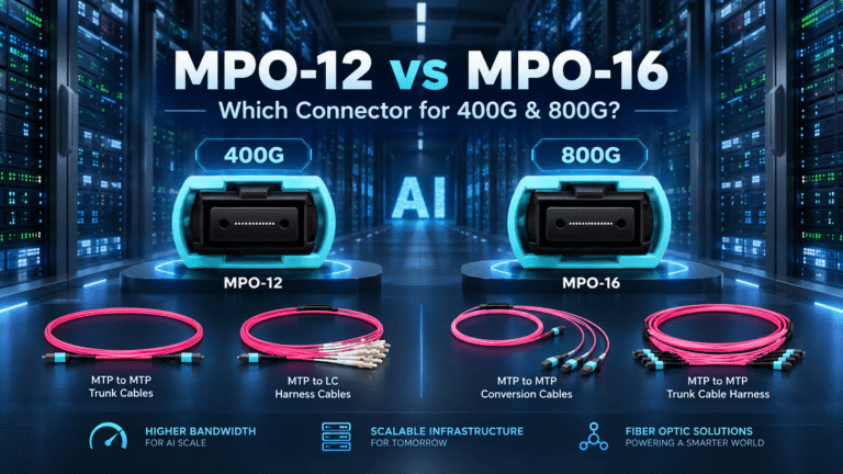 MPO-12 vs MPO-16 connectors for 400G and 800G data center cabling